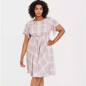 Torrid Lilac Purple & Blush Pink Plaid Challis Skater Dress size 2X